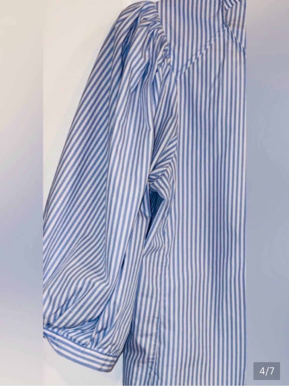 Zara Blouse Cotton Striped Puff Sleeve |Blue White | M - Picture 6 of 9